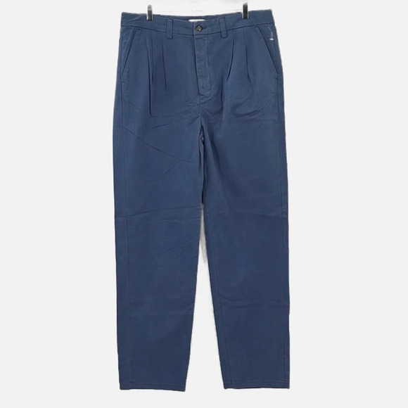 Amendi Gunnar Blue Organic Cotton Pleat Front Button Fly Pants - NWOT - Size 34 - Picture 1 of 10